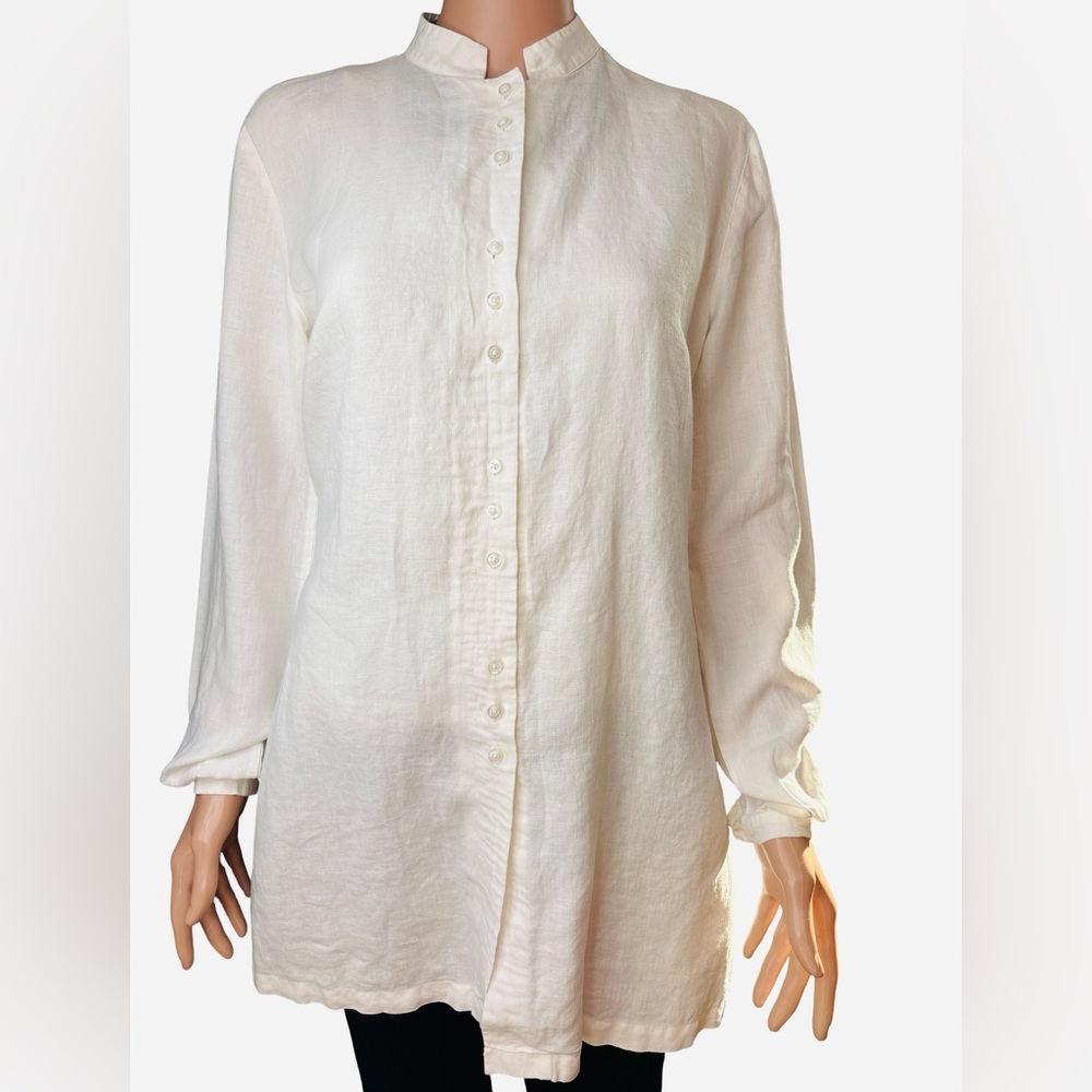 Willi Smith Classic White Linen Tunic Button Down  Shirt Medium - Picture 4 of 7